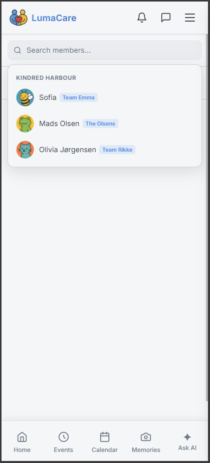 Starting a chat with another family in the organisation