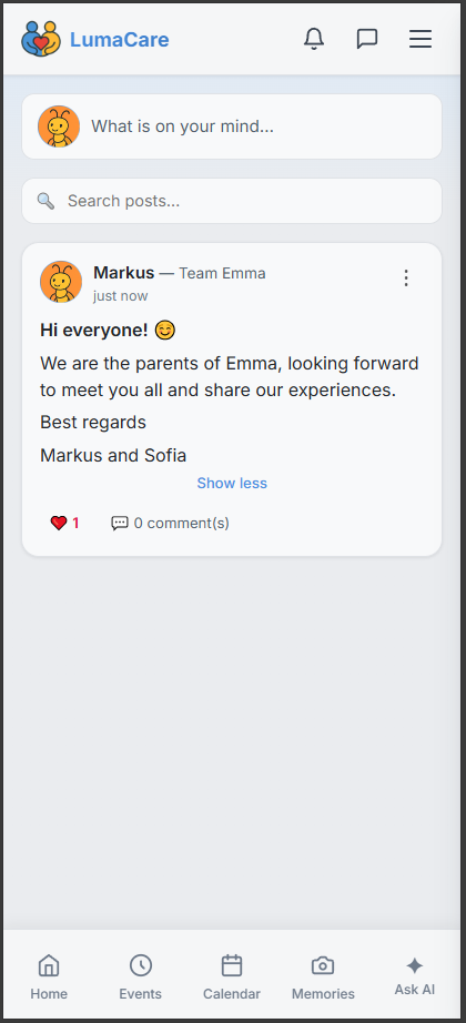 Posting an update to the organisation community feed