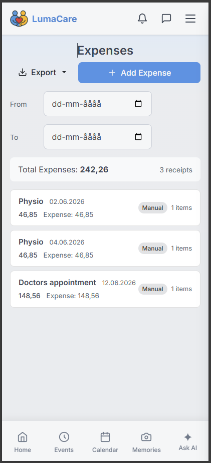Exporting a logged drive to expenses in LumaCare