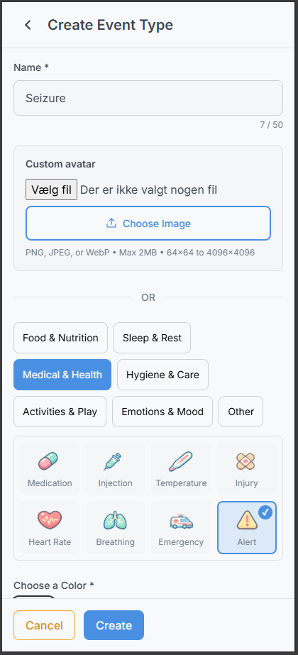 Designing a custom event type with fields in LumaCare