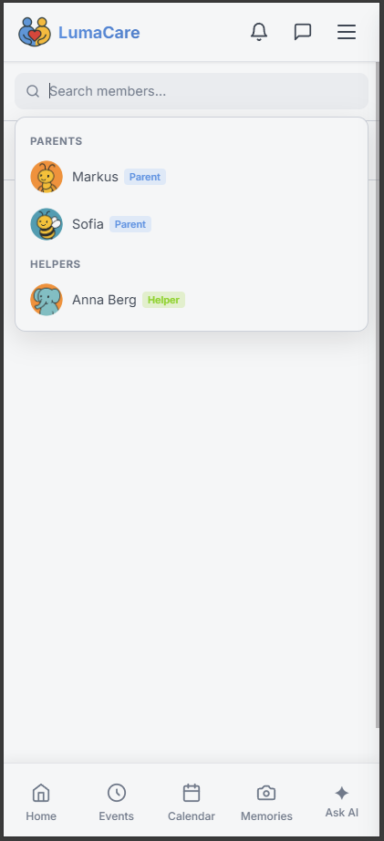 Starting a one-to-one or group family chat