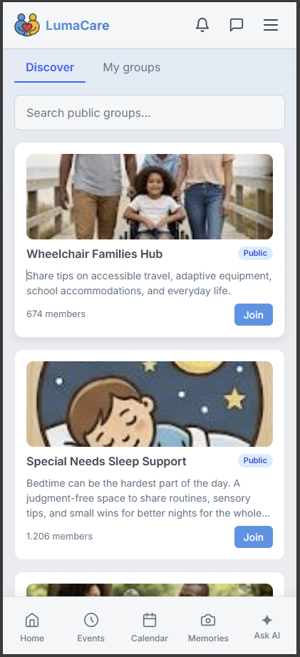 Browsing and discovering groups to join