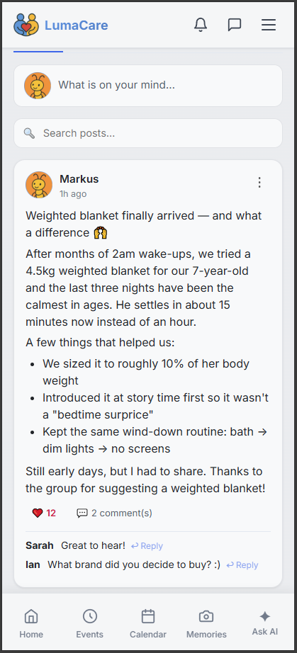 Sharing a post with photos and a poll in a group feed