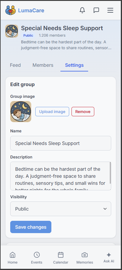 Group privacy settings and member management