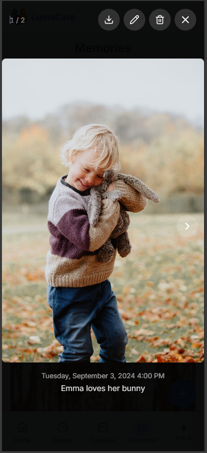 Captioning and tagging a memory in the gallery