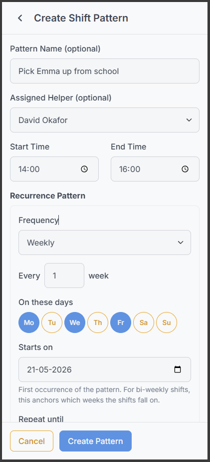 Building a care shift schedule in LumaCare