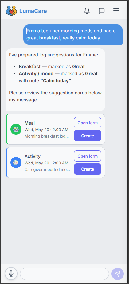 AI-structured event suggestion from a voice transcript