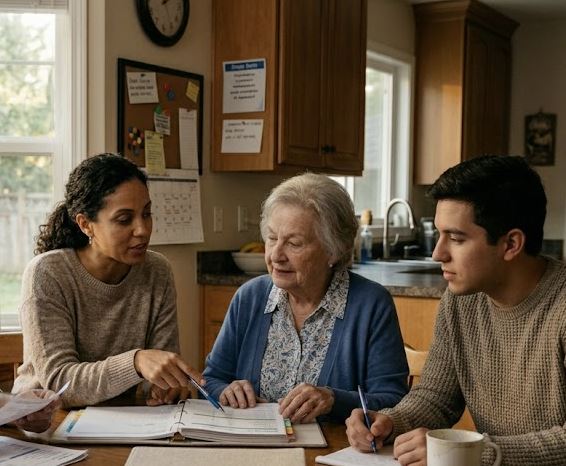 An adult child caring for an aging parent